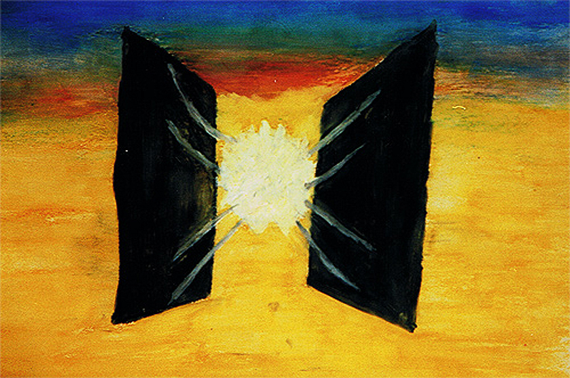 1985-Phaenomen-am-Strand-Pastell-Oel-Kreide-auf-Papier-35x50cm